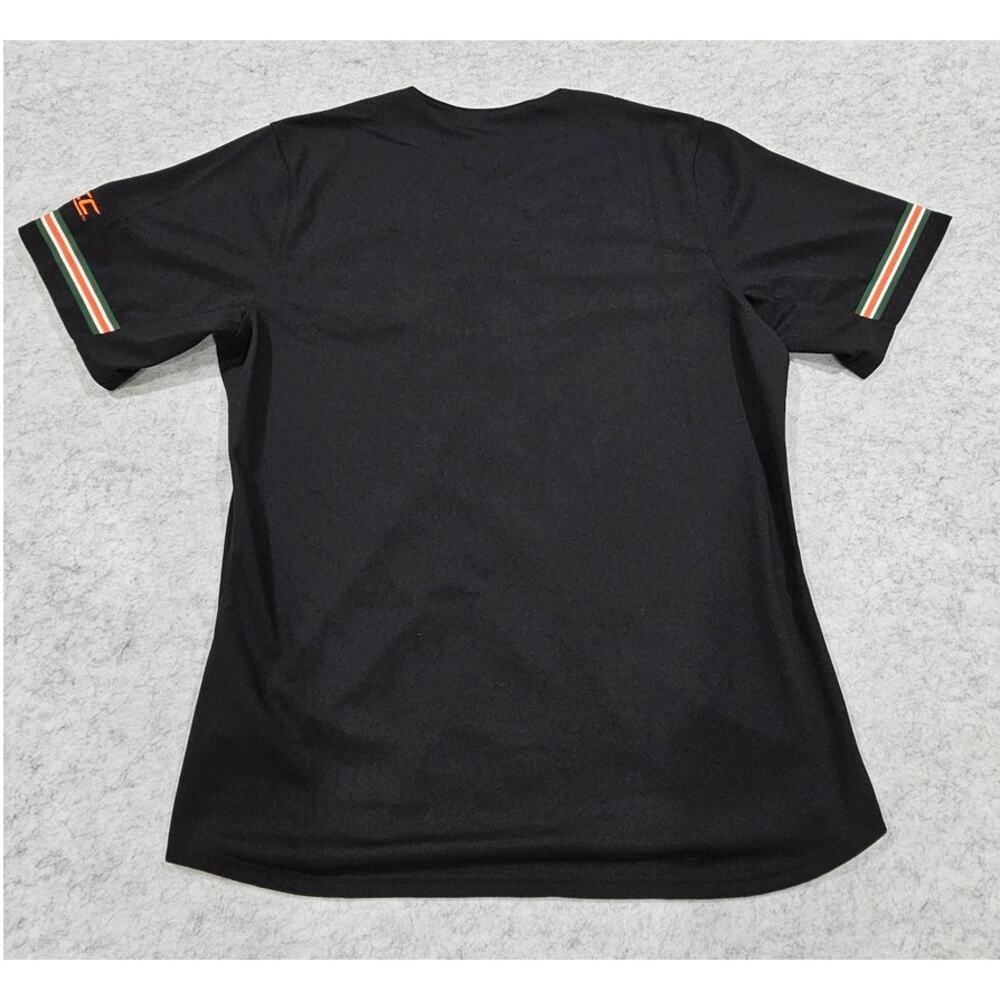 Men's Adidas Black Miami Hurricanes V-Neck Baseball Jersey, Black, Sz L, New - Picture 4 of 11